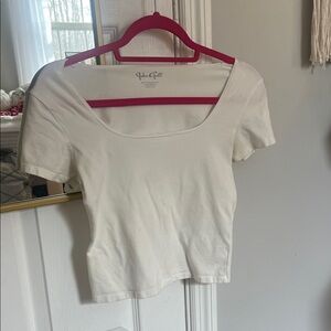 Brandy Melville Cream Square Neck Short Sleeve Crop Top